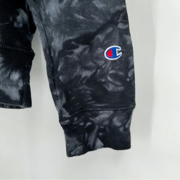 NWT Champion Reverse Weave Black Gray Tie Dye Pullover Hoodie Women’s Size Large - Picture 4 of 8